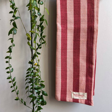 Jaipur Stripe Tea Towel, Pomegranate