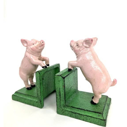 Cast Iron Antiqued Pair of Pigs Bookends