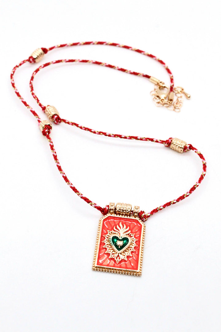 Sacred Heart Enamel Cord Necklace