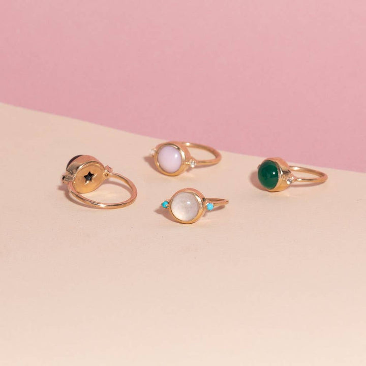 Hidden Star Ring in Green Onyx + Moonstone/Gold