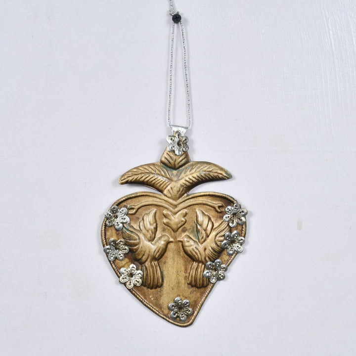 Antique Gold Dove Ex-Voto Heart Wall Décor