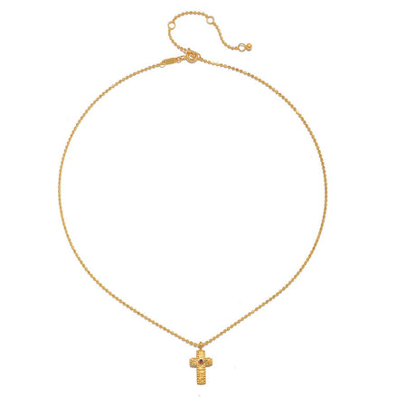 16" Garnet cross necklace + 3" ext. chain