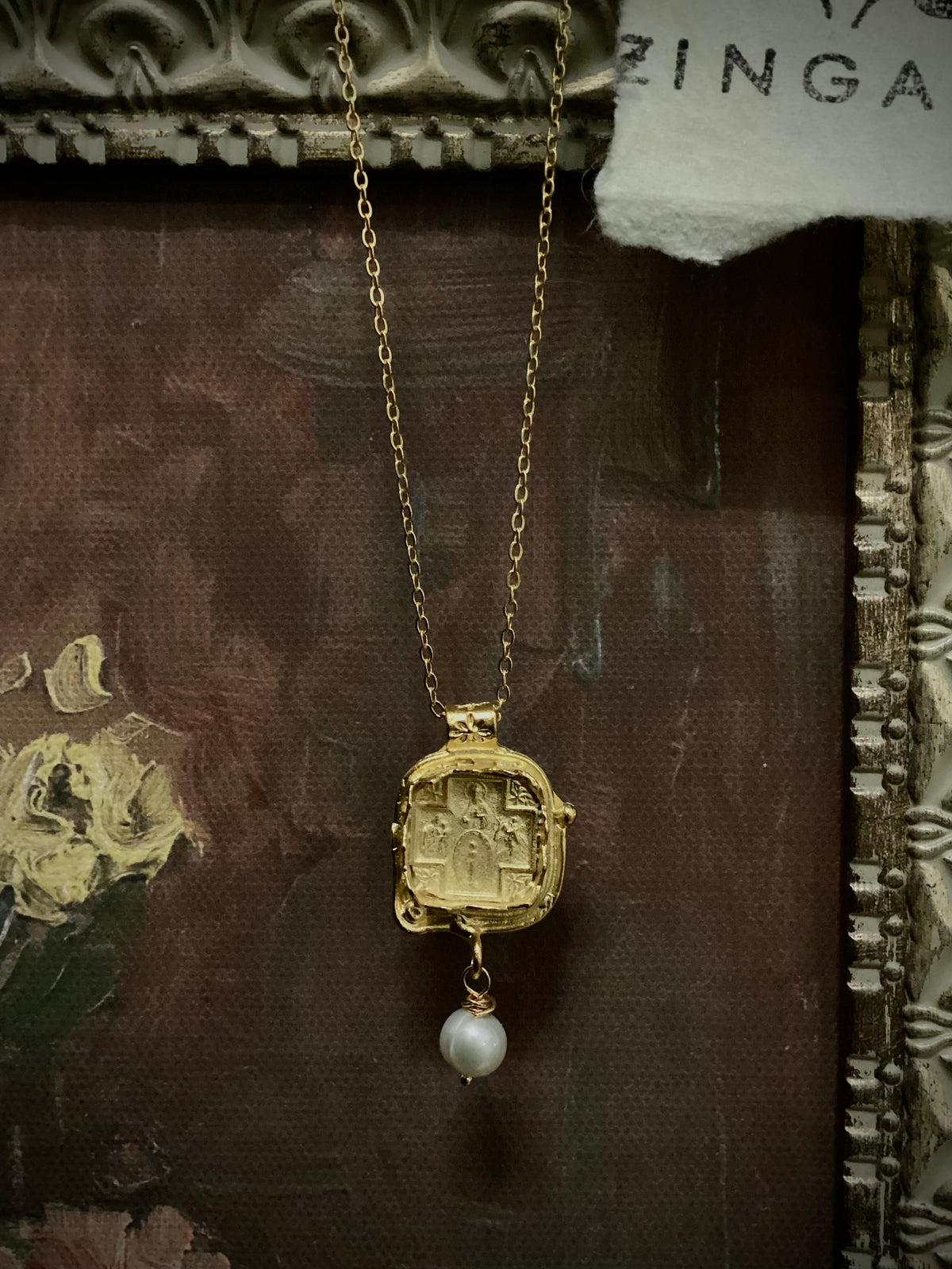 Religious Necklace Scapula Cross and Pearl