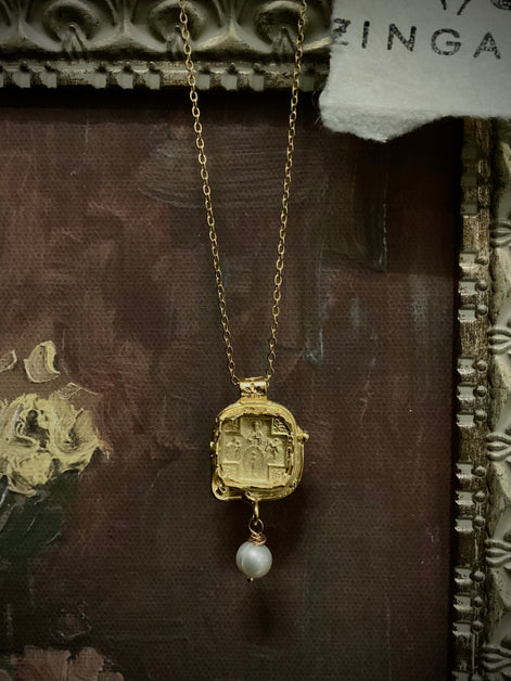 Religious Necklace Scapula Cross and Pearl