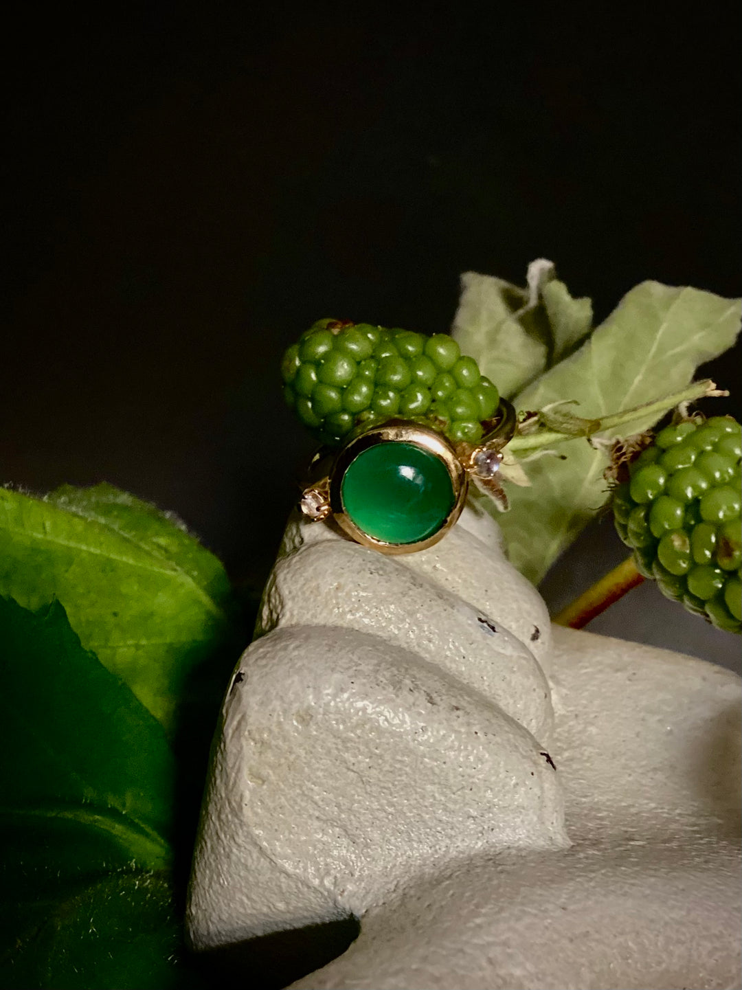 Hidden Star Ring in Green Onyx + Moonstone/Gold
