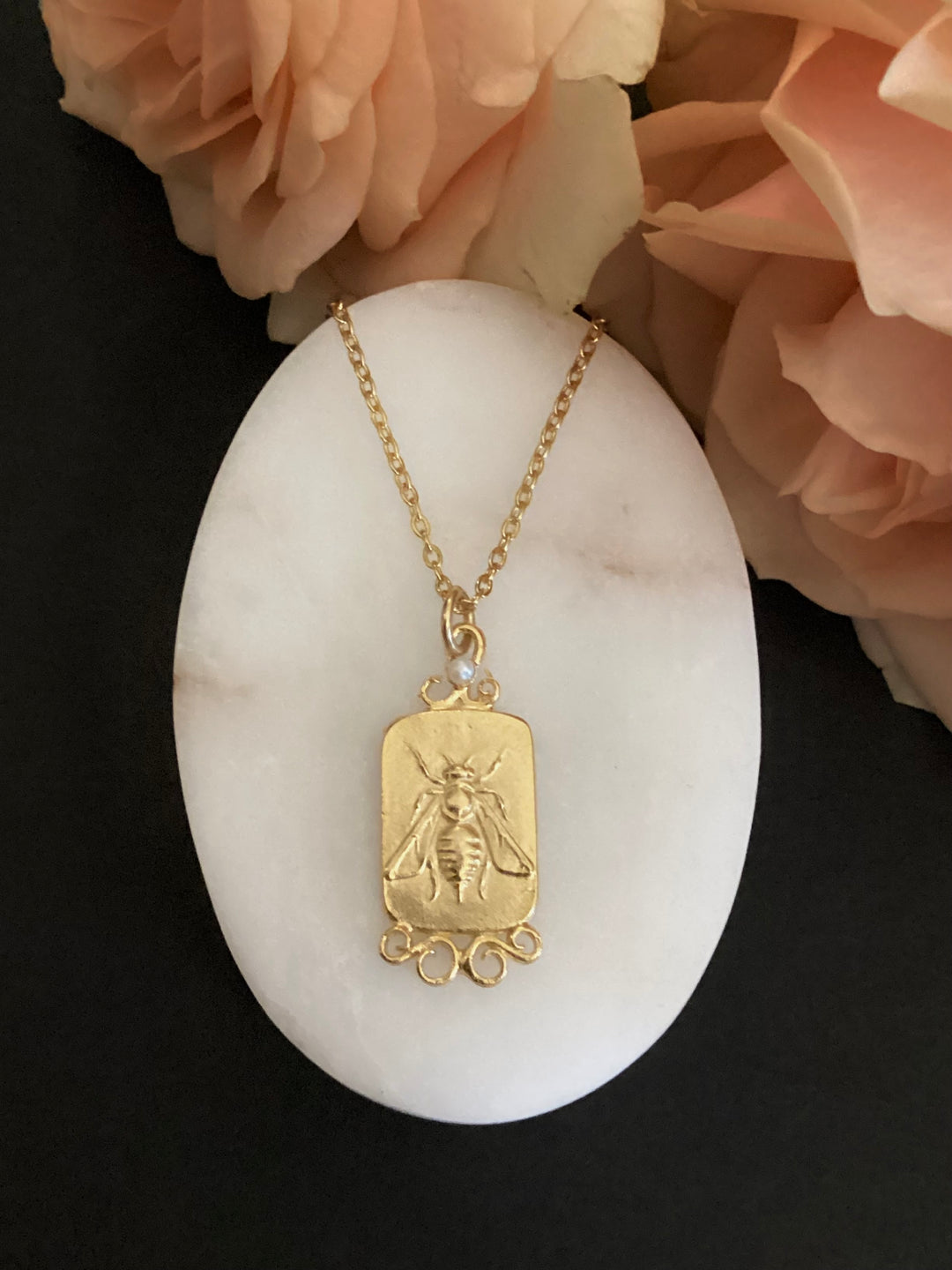 Bee Pendant Necklace with Pearls