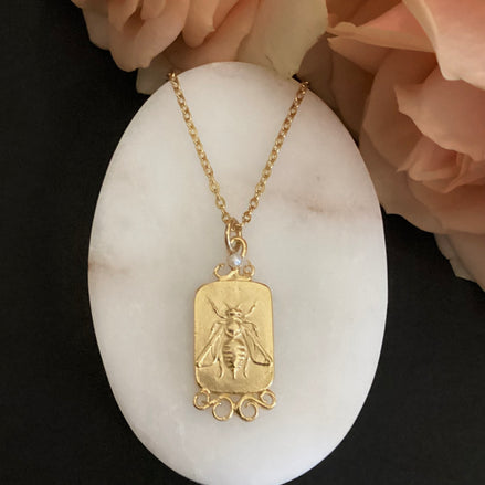 Bee Pendant Necklace with Pearls