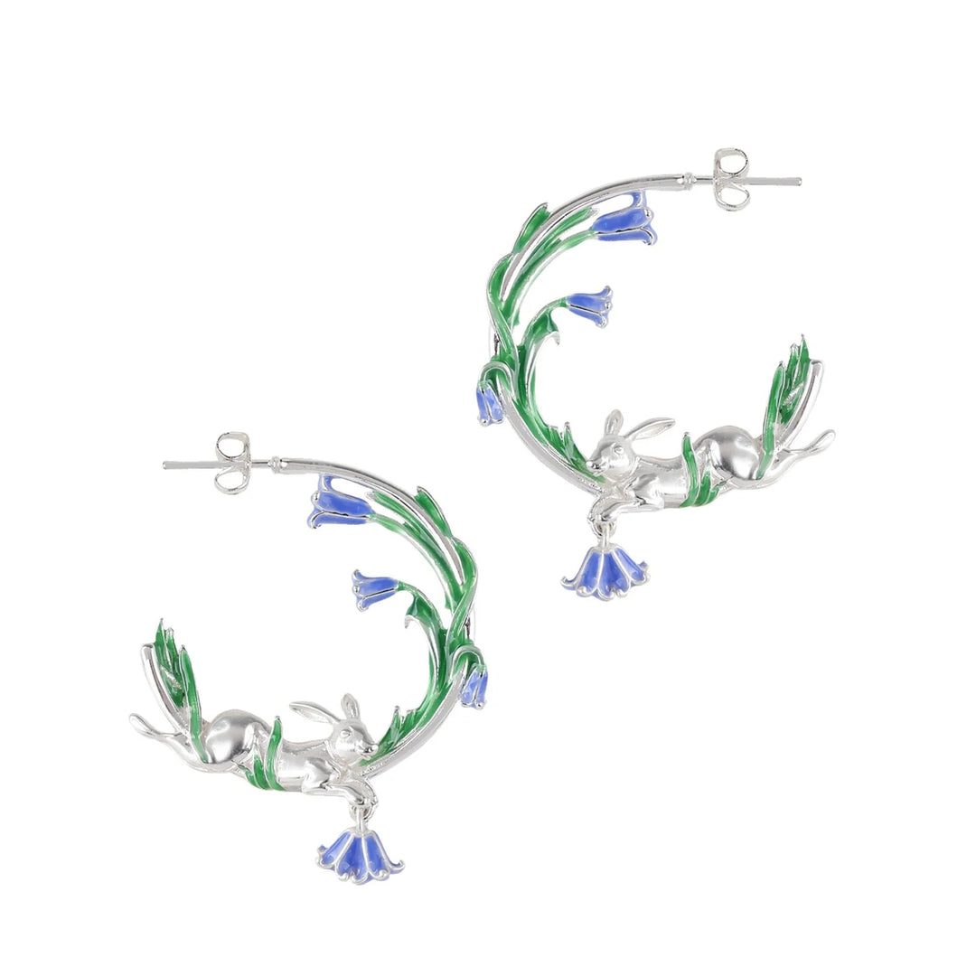 Enamel Bluebell and Hare Earrings