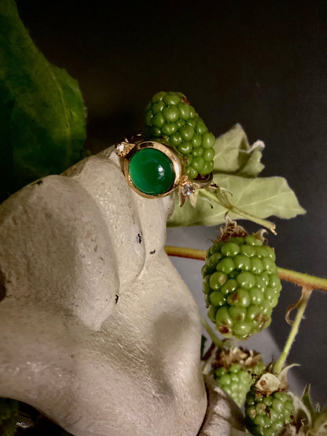 Hidden Star Ring in Green Onyx + Moonstone/Gold
