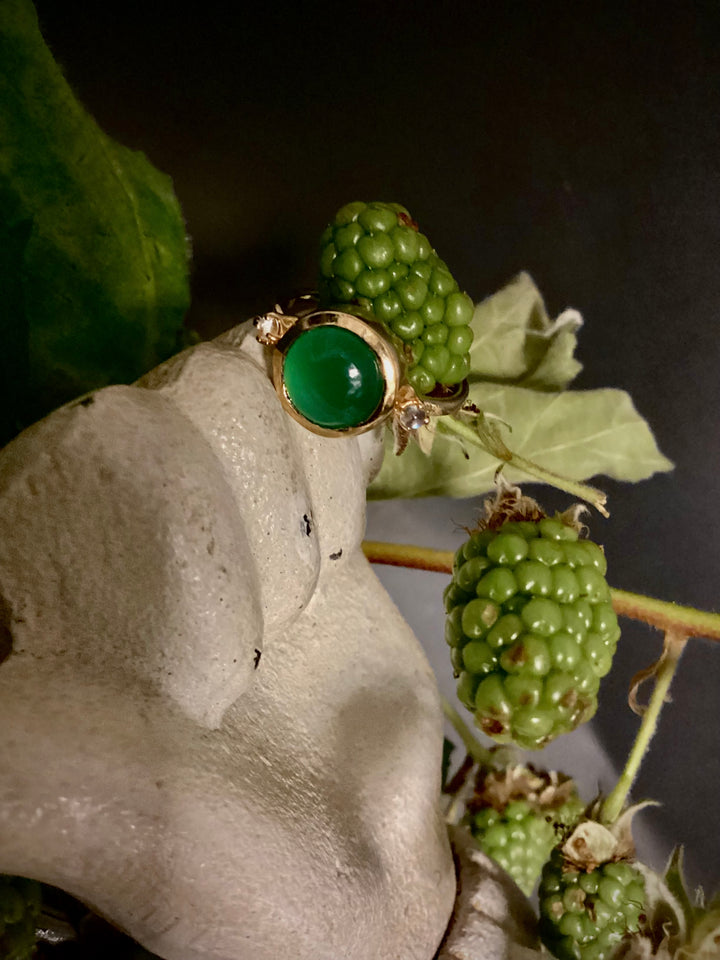 Hidden Star Ring in Green Onyx + Moonstone/Gold