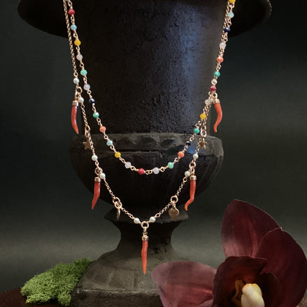 Italian Coral Lucky Charm Necklace