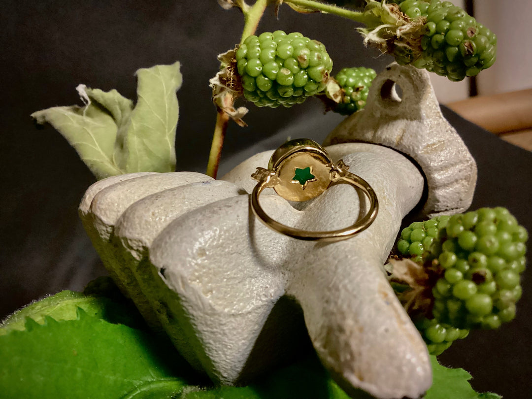 Hidden Star Ring in Green Onyx + Moonstone/Gold