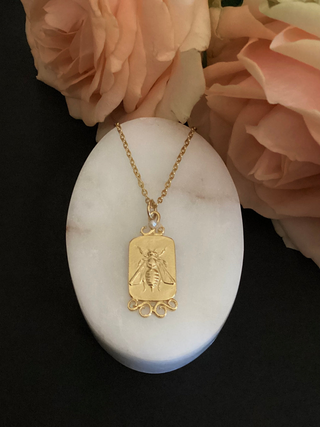 Bee Pendant Necklace with Pearls