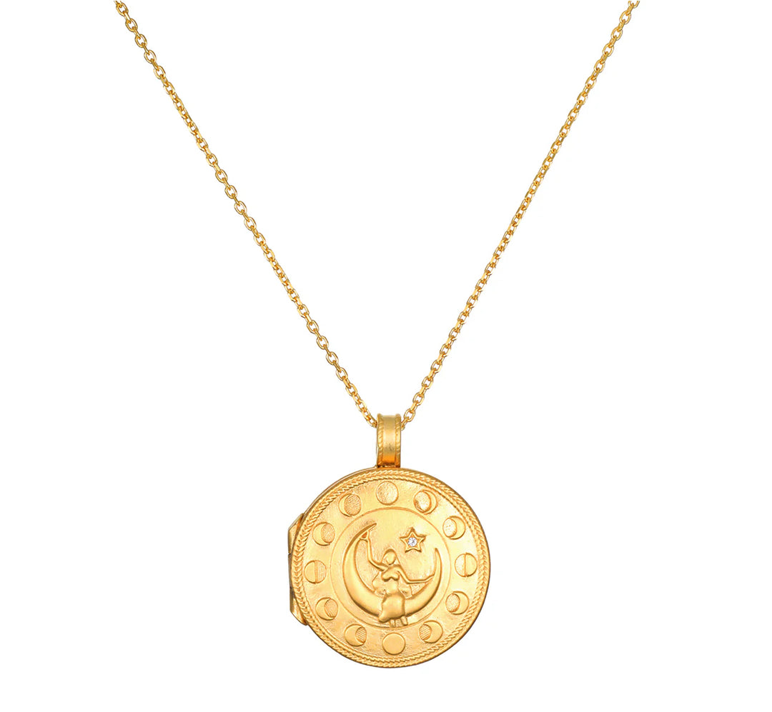 Mother Moon Gold Locket Necklace