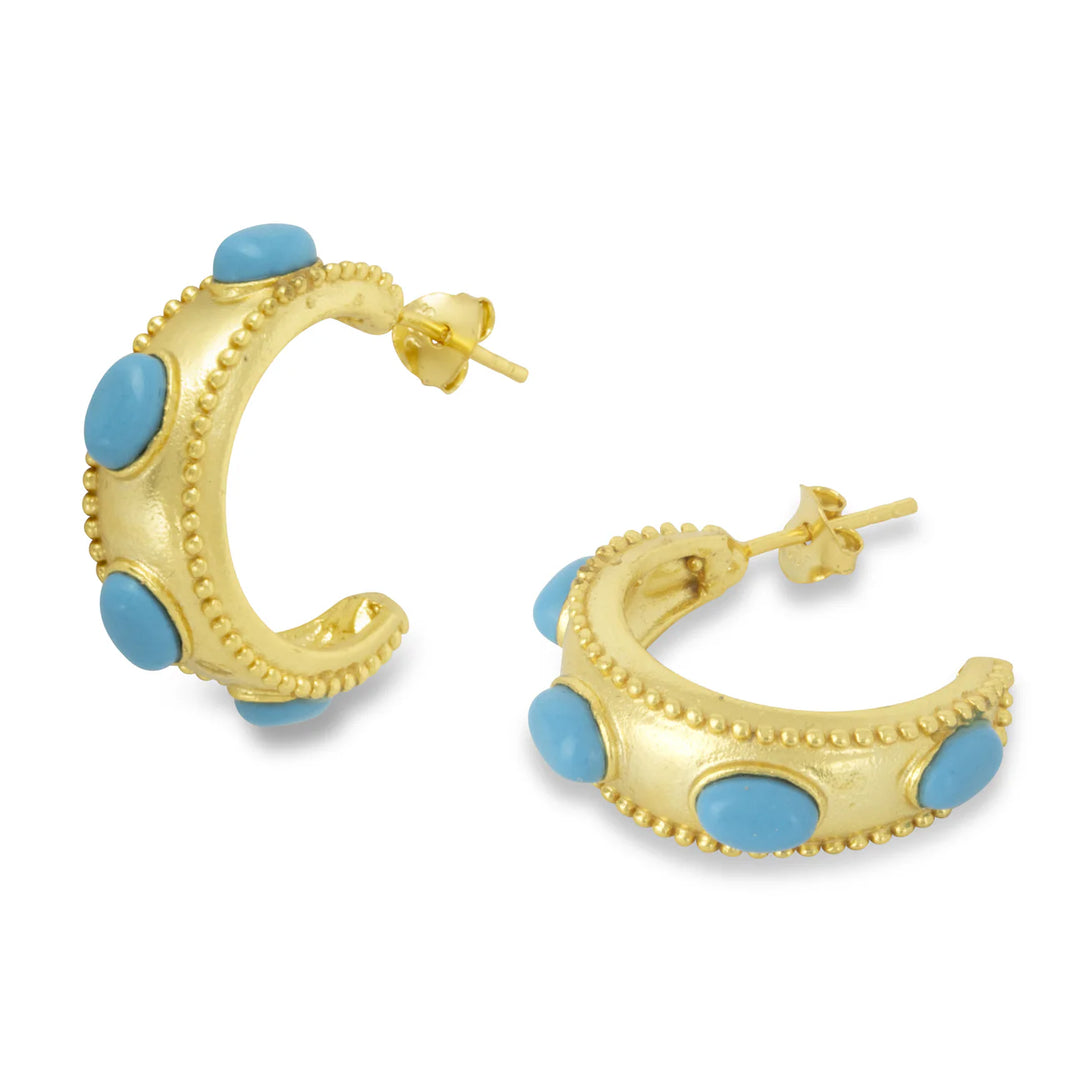 Turquoise gold plated hoops