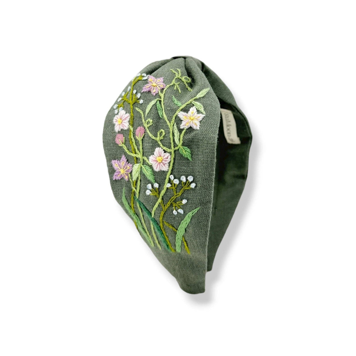 Floral Sage Hand Embroidered Headband