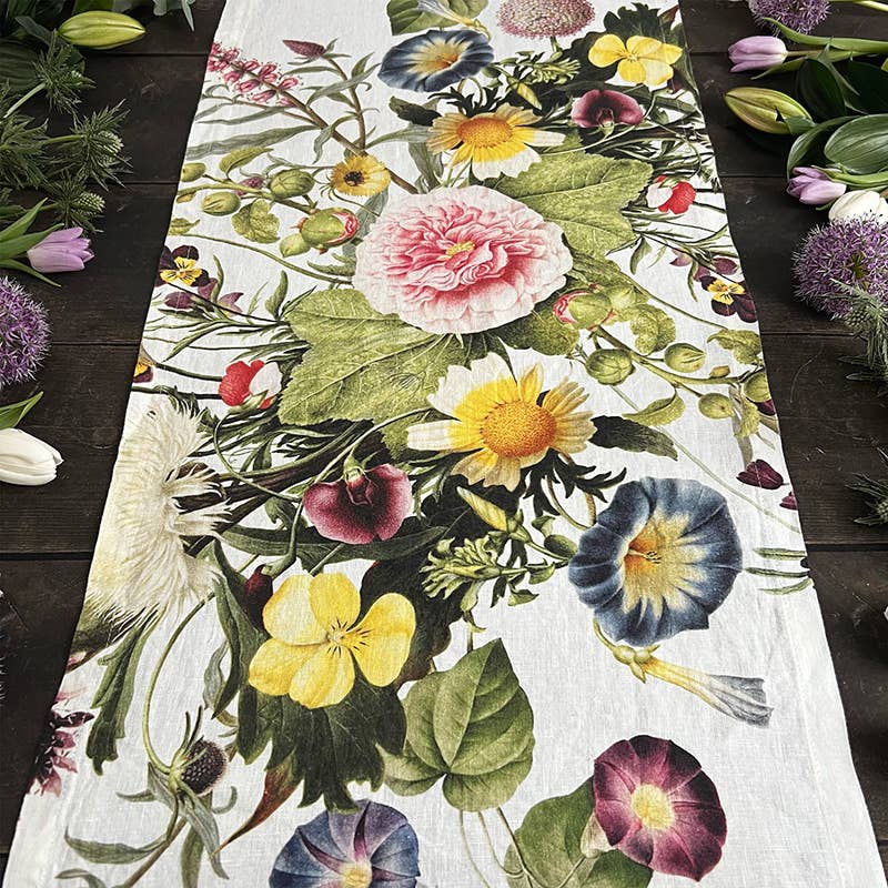 Flower Garden linen Table Runner