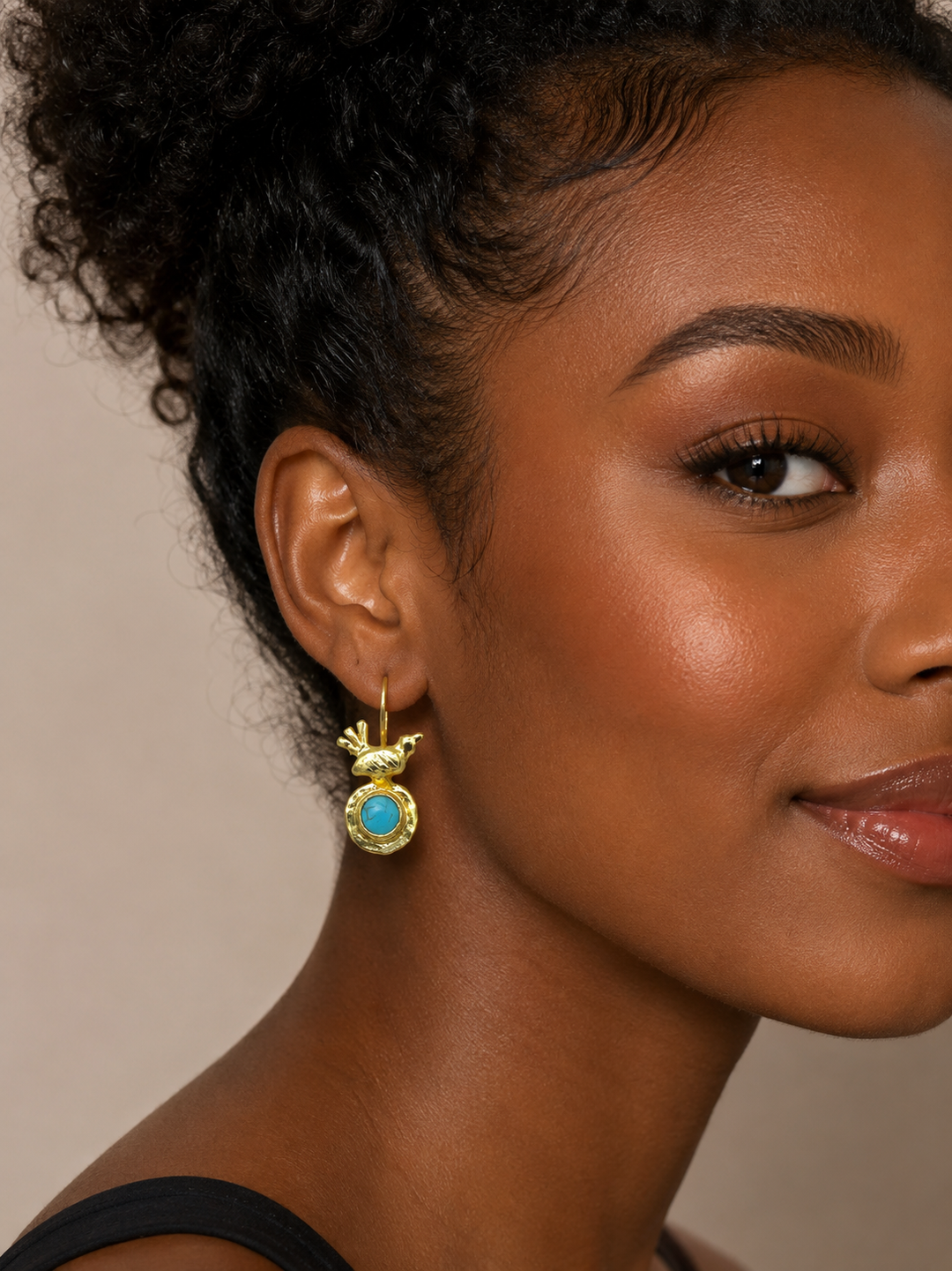 Gold plated bird earring with Turquoise