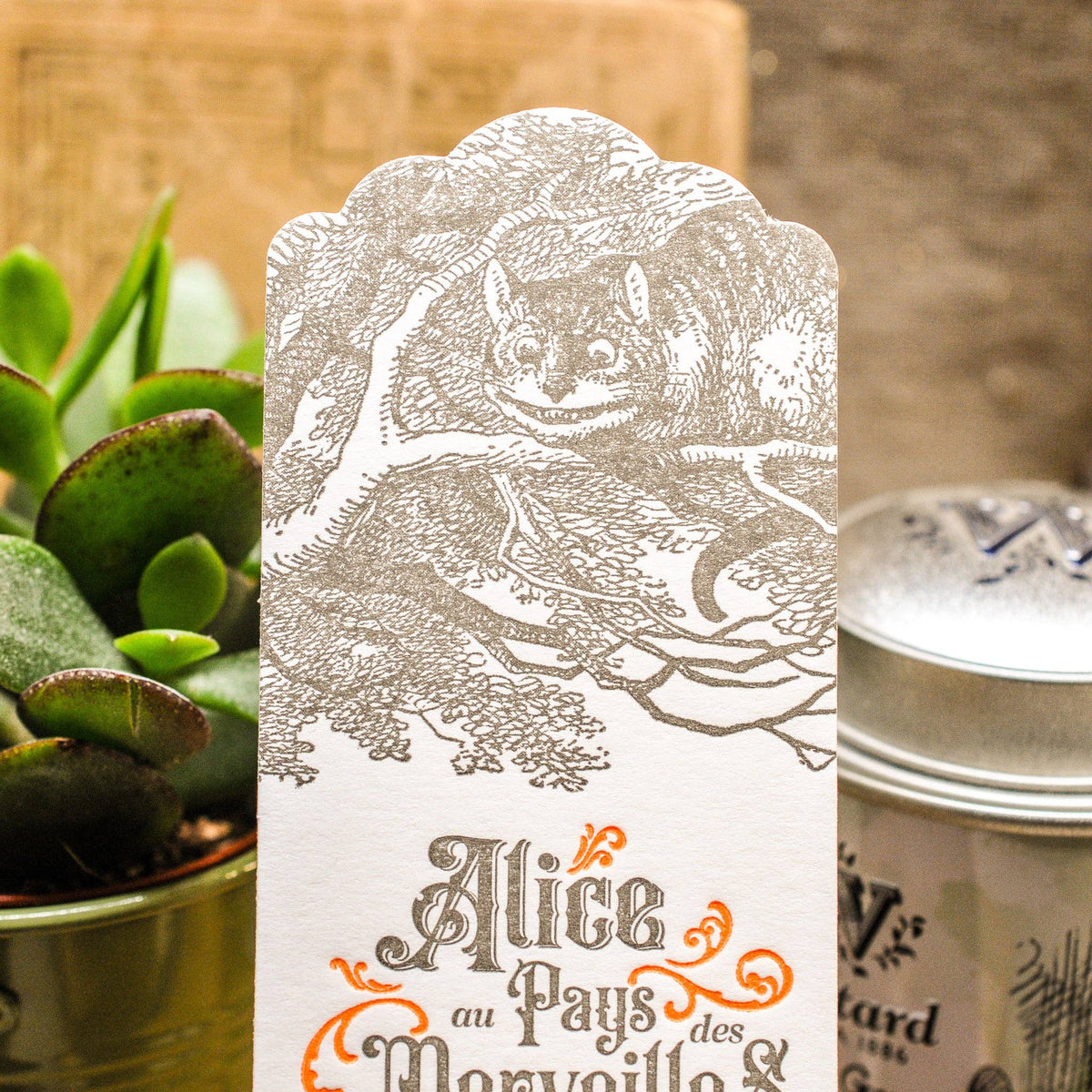 Letterpress Bookmark Cheshire Cat - Alice in Wonderland