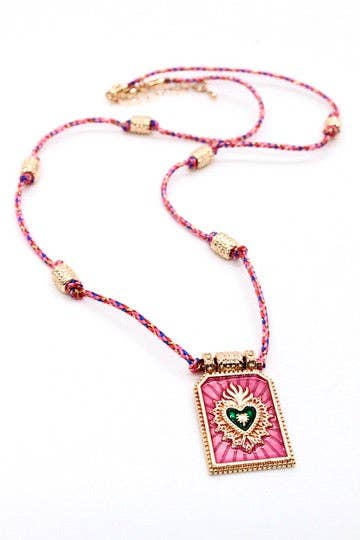 Sacred Heart Enamel Cord Necklace