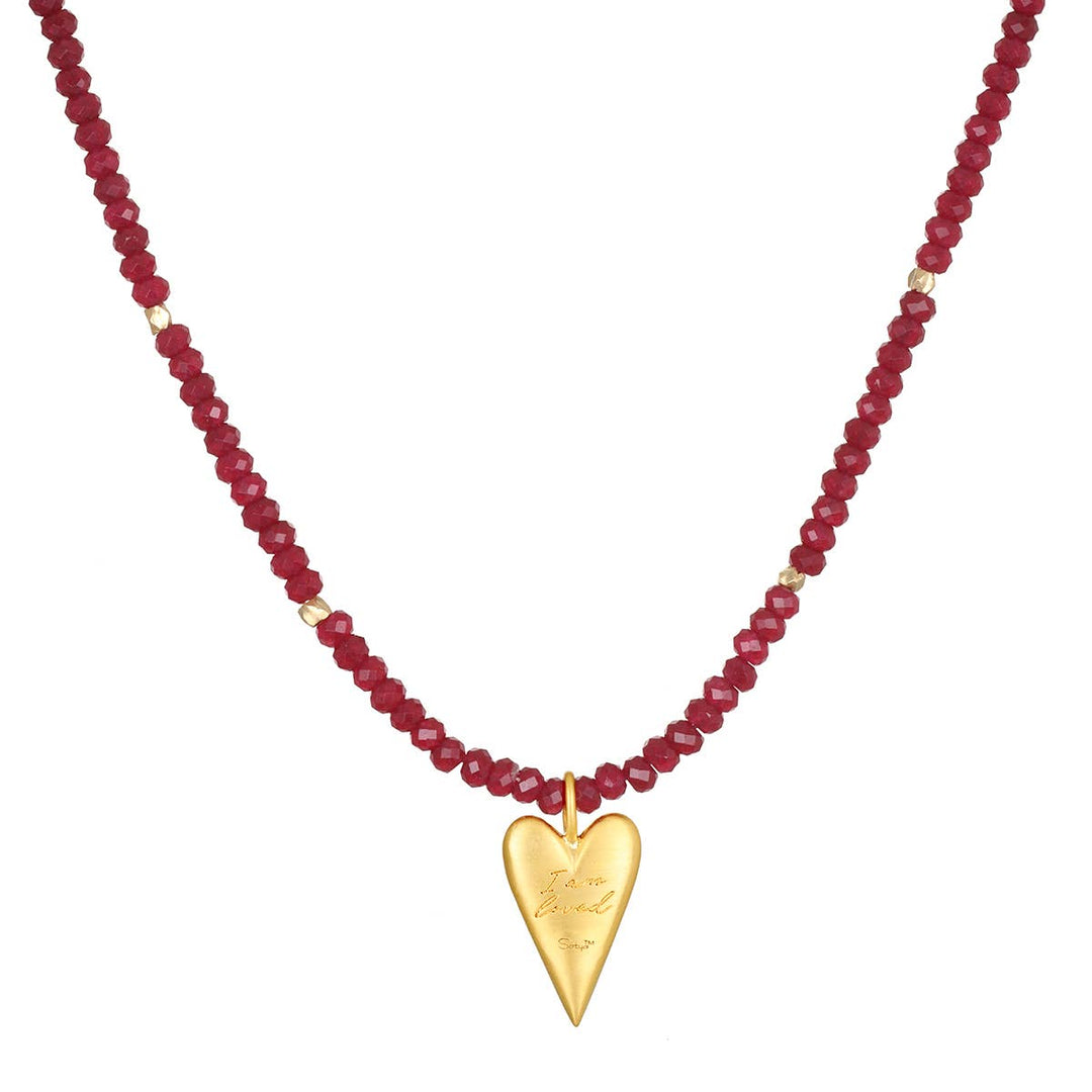 15" Red onyx heart necklace + 3" ext. chain