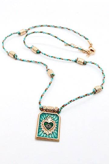 Sacred Heart Enamel Cord Necklace