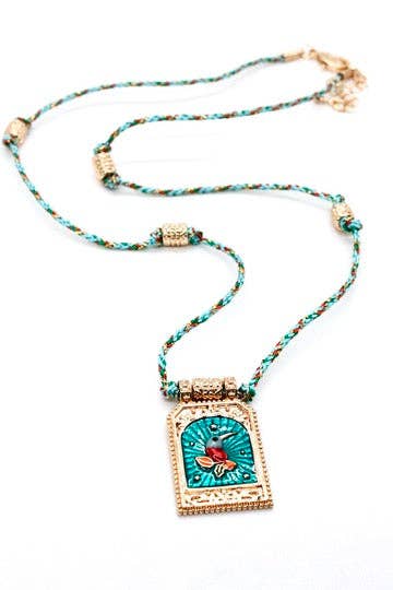 Sacred Heart Enamel Cord Necklace