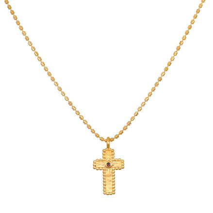 16" Garnet cross necklace + 3" ext. chain