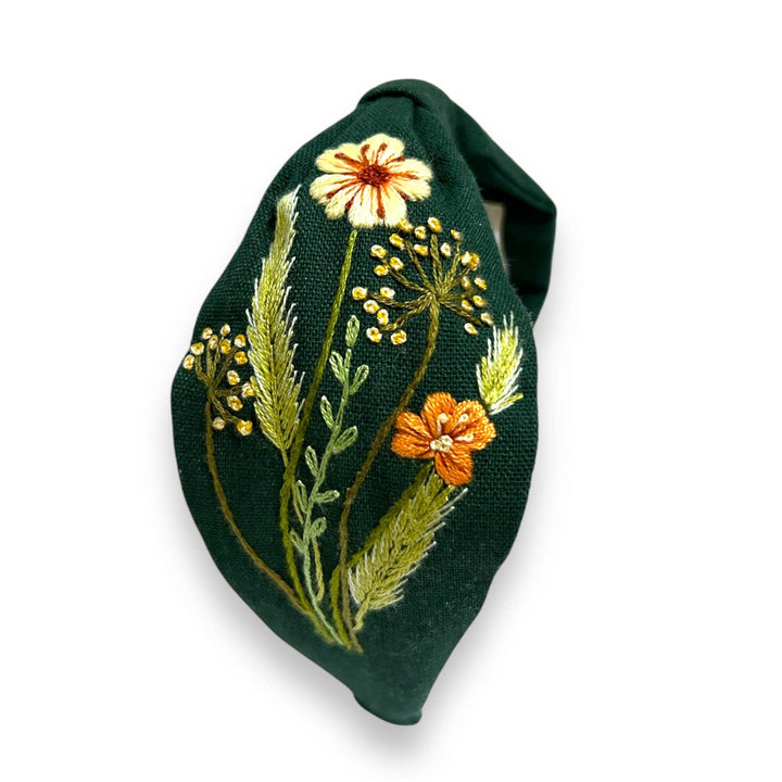 Emerald Meadow Hand Embroidered Headband