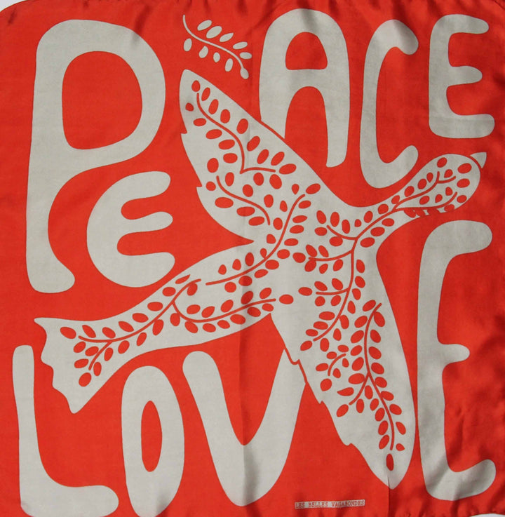 Silk Scarf - Peace and Love Orange Mini Scarf