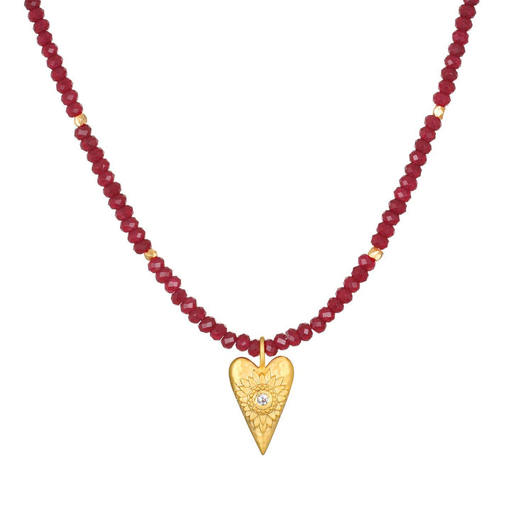 15" Red onyx heart necklace + 3" ext. chain