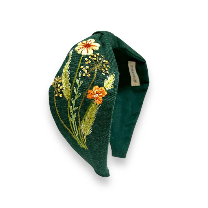 Emerald Meadow Hand Embroidered Headband