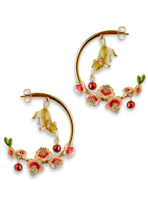 Enamel Mouse with Cherry Blossoms Earrings