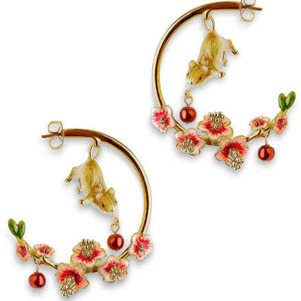 Enamel Mouse with Cherry Blossoms Earrings