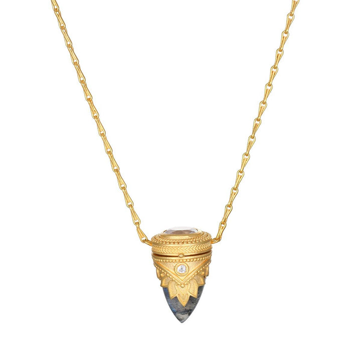 Guiding Spirit Labradorite Lotus Locket Necklace - 18"