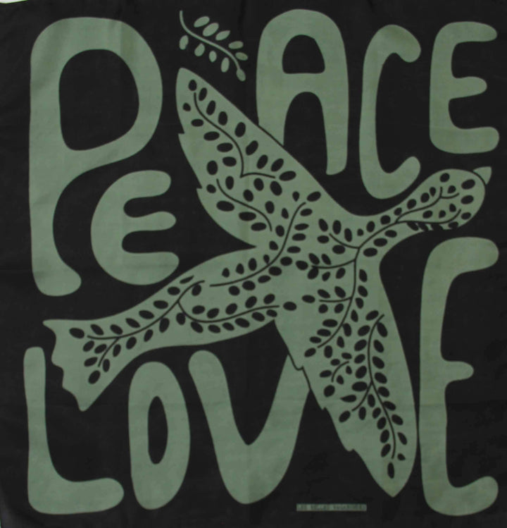 Silk Scarf - Khaki Peace and Love Mini Scarf