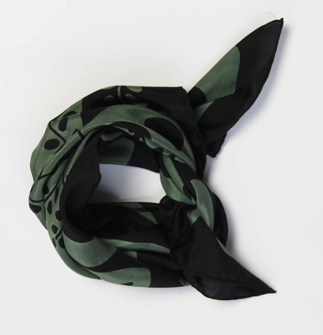 Silk Scarf - Khaki Peace and Love Mini Scarf