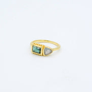 Gold plated ring with tourmaline and labradorite
