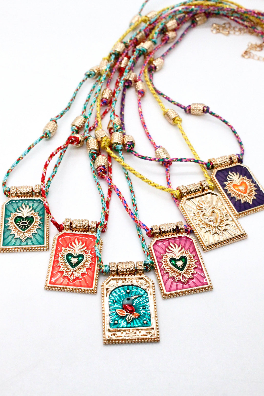 Sacred Heart Enamel Cord Necklace