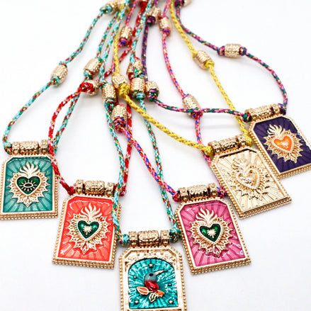 Sacred Heart Enamel Cord Necklace