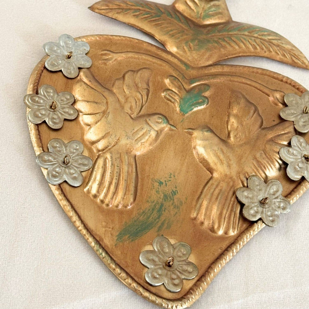 Antique Gold Dove Ex-Voto Heart Wall Décor