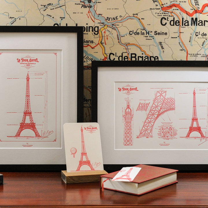 Letterpress Bookmark Eiffel Tower (Paris, red)