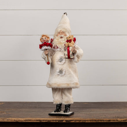 VINTAGE CREAM SANTA HOLDING DOLL