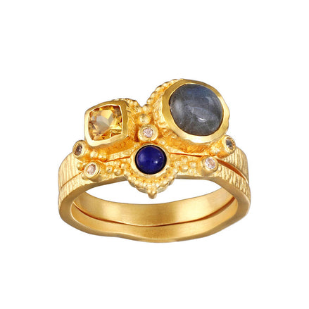 Citrine Labradorite Lapis and White Topaz Cluster Ring