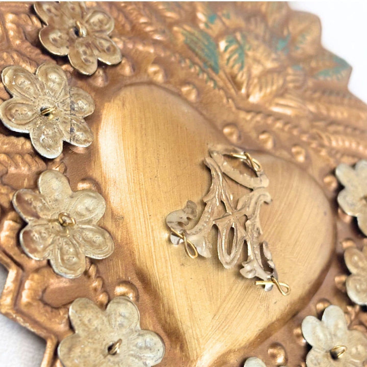 Antique Gold Mother Ex-Voto Sacred Heart Wall Décor