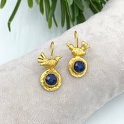 Gold plated bird earring with Lapis