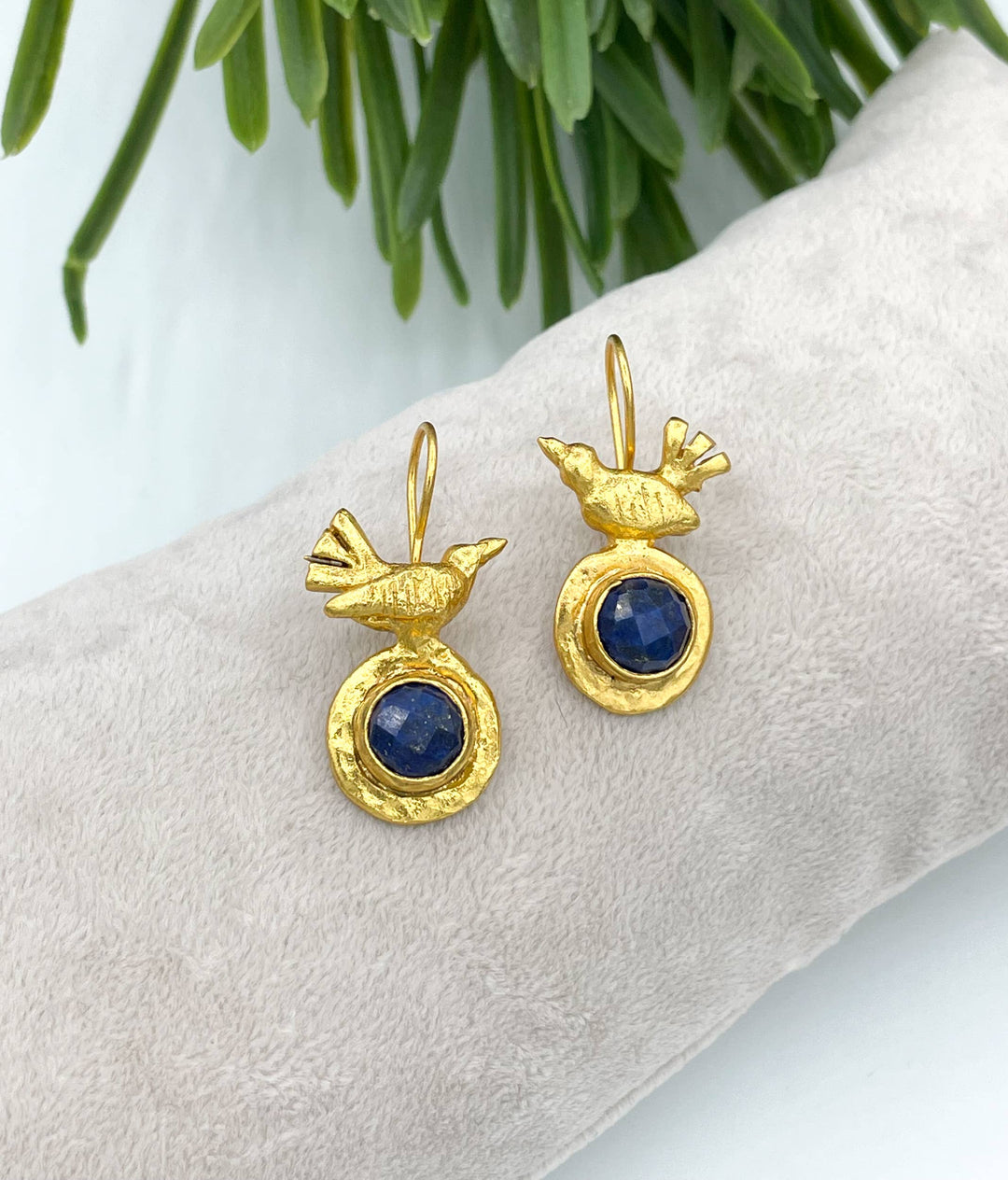 Gold plated bird earring with Lapis