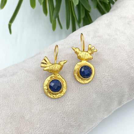 Gold plated bird earring with Lapis
