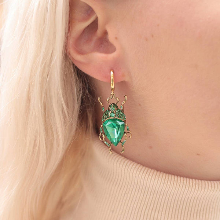 Vintage Green Bug Drop Earrings