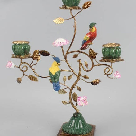 Antiqued Ornate Multi Branch Parrot Candelabra